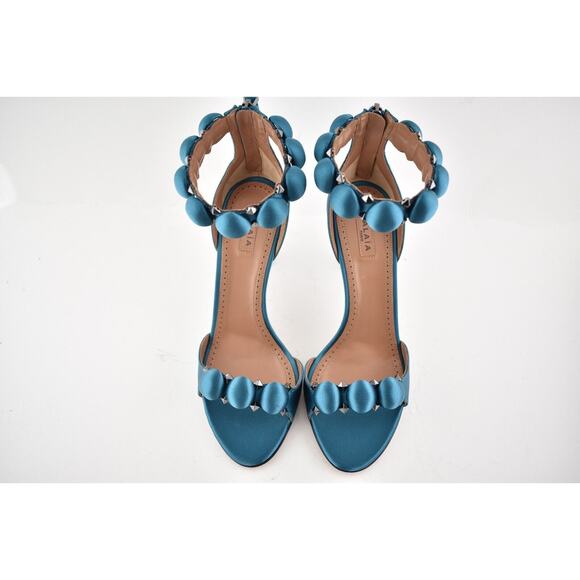 Alaia Bombe 90mm Blue Canard Satin Studded Ankle Strap Sandal Heel Pump 37.5 - Picture 8 of 9